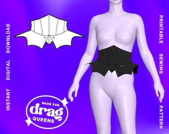 Bat Corset Belt Sewing Pattern (Sizes XS - 2X) - PDF - Drag Queen Costume Waist Belt Underbust Hips Goth Leather Harness Wednesday Adams