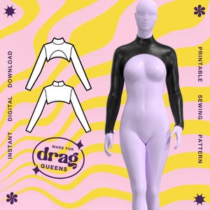 Long Sleeve Shrug Sewing Pattern (Sizes XS - 4X) PDF Drag Queen Costume Accessory Top Sexy Cosplay Goth Rave Fairy Stretch Stripper