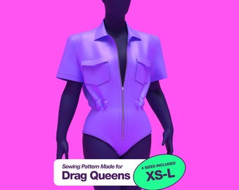 Work Leotard (XS-L) Sewing Pattern For Drag Queens Halloween Sexy Mechanic Michael Myers Costume Jumpsuit Prisoner