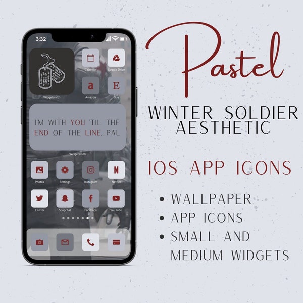 Thème pastel Soldat d’hiver Bucky Barnes White Wolf Esthétique iOS 14 App Icon Covers avec fond d’écran et widgets