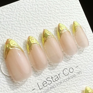 Gold Foil Press On Nails: Handmade Reusable Gel Nails