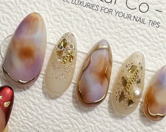 Reusable Gilded Rose Quartz | Premium Press on Nails Gel | Fake Nails | Cute Fun Colorful Gel Nail faux nails QN650
