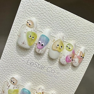Reusable Press On Nails: Wiggly Winks Fun Gel Faux Nails