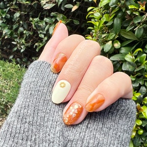 Reusable Autumn Leaves Premium Press on Nails Gel Manicure | Fake Nails | Handmade | Lestarco faux nails XWZ100