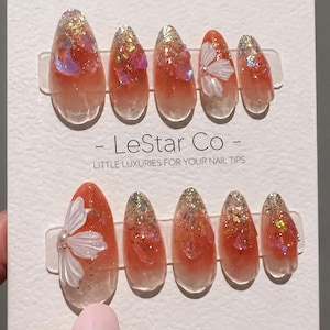 Oferta por tempo limitado: 4 por 3) Unhas postiças artesanais em gel acrílico com efeito brilhante BB249
