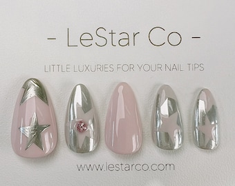 Handmade Press On Silver Star Gel Acrylic Nails 4for3 Timed Offer