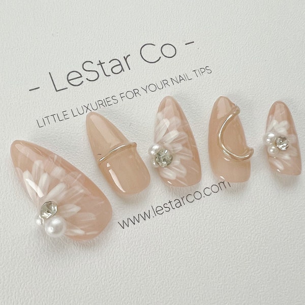 Herbruikbare Ivory Gem Peony | Premium Press-on-Nails-gel | Valse nagels | Leuke leuke kleurrijke gel nail artist kunstnagels BB260