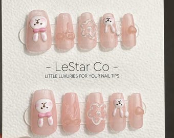 Oferta por tiempo limitado: 4x3 en uñas acrílicas de gel Jelly Bunny hechas a mano.