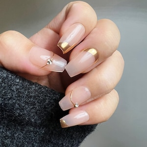Handmade Gold Tip Press On Nails: Reusable Gel False Nails