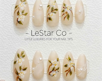 Handmade Autumn Floral Press On Nails – Gel Acrylic Glamour Set