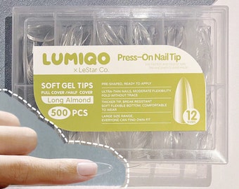 500pcs/12 Sizes Soft Gel Nail Tip Clear Long Almond Press on Nail  Full Cover/Half Cover False Nails By LUMIQO DIY Nailart