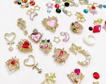 Mixed Sailor Moon Nail Art Rhinestone Nail Crystals Nail Charms Heart Nail Glitter Sequins 3D Nail Design Decorations DIY Accessories