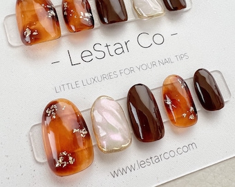 Handmade Press On Amber Gel Acrylic Nails 4for3 Timed Offer