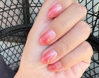 Reusable  Gradient Pink Premium Short Press on Nails Gel Manicure | Fake Nails | Handmade | Lestarco faux nails XWZ118