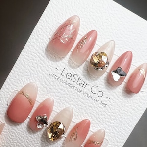 Reutilizable Pensando en ti / Premium Press on Nails Gel Pintado a mano Pressons Gel personalizable Nail Artist uñas falsas TMR368