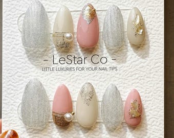 Handmade Pearl Rose Cat Eye Press On Nails (4 For 3 Offer)