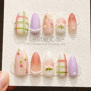 Timed Offer 4 For 3) Handmade Press On Sweet Spring Gel Acrylic Nails