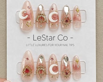 Timed Offer 4 For 3) Handmade Press On Star Moon Gel Acrylic Nails