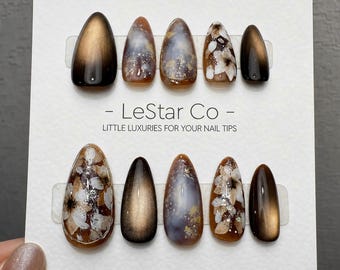 Oferta por tempo limitado: 4 por 3) Unhas de gel acrílicas artesanais com efeito mármore esfumado brilhante