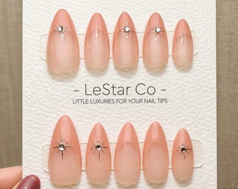 Timed Offer 4 For 3) Handmade Press On Crystal Starburst Gel Nails