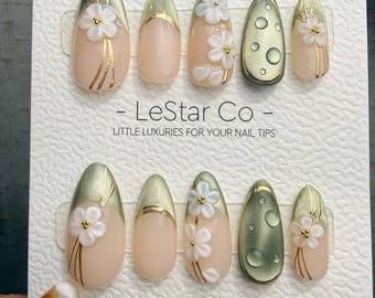 Oferta por tiempo limitado: 4x3 en uñas acrílicas de gel Fresh Dewdrop hechas a mano.