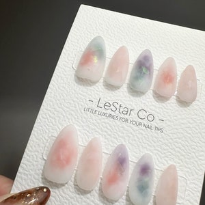 Reusable Translucent Illusions Water Color Effect| Premium Press on Nails Gel | Fake Nails | Cute Fun Colorful Gel Nail faux nails QN467