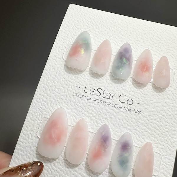 Reusable Translucent Illusions Water Color Effect| Premium Press on Nails Gel | Fake Nails | Cute Fun Colorful Gel Nail faux nails QN467