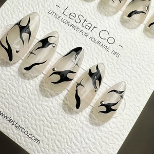 Black Tie Affair Press On Nails: Hand Painted Reusable Gel Nails