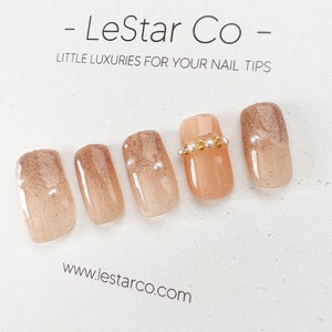 Reusable Shimmer Beige Pearl| Premium Handmade Press on Nails Gel | Fake Nails | Cute Pressons Gel Nail Artist faux nails