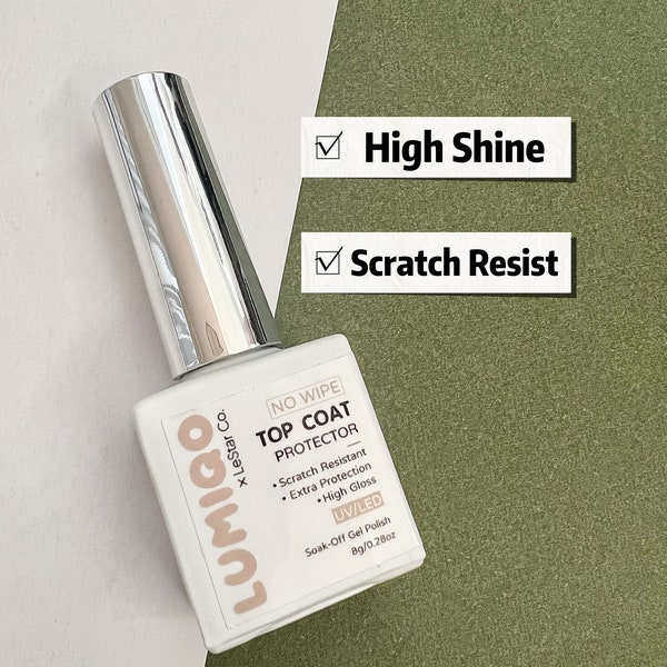 Top Coat Protector | No Wipe | High Gloss Extra Hard Clear Nail Glue Brush on UV Gels Glue False Tips Manicure Nail Art Supply