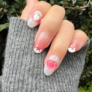 Reusable Peach Ice Cream| Premium Handmade Press on Nails Gel | Fake Nails | Cute Pressons Gel Nail Artist faux nails