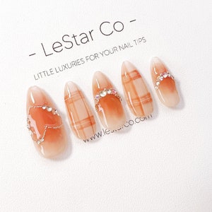 Reutilizable Peachy Chic / Premium Press on Nails Gel Pintado a mano Pressons Gel personalizable Nail Artist uñas falsas BB307