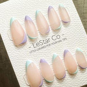 Handmade Press On Nails: Soft Hues Gel Manicure, Reusable Faux Nails