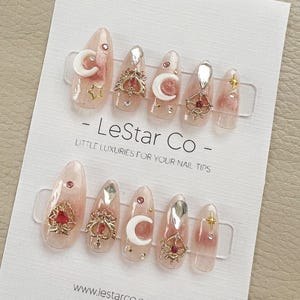 Timed Offer 4 For 3) Handmade Press On Star Moon Gel Acrylic Nails