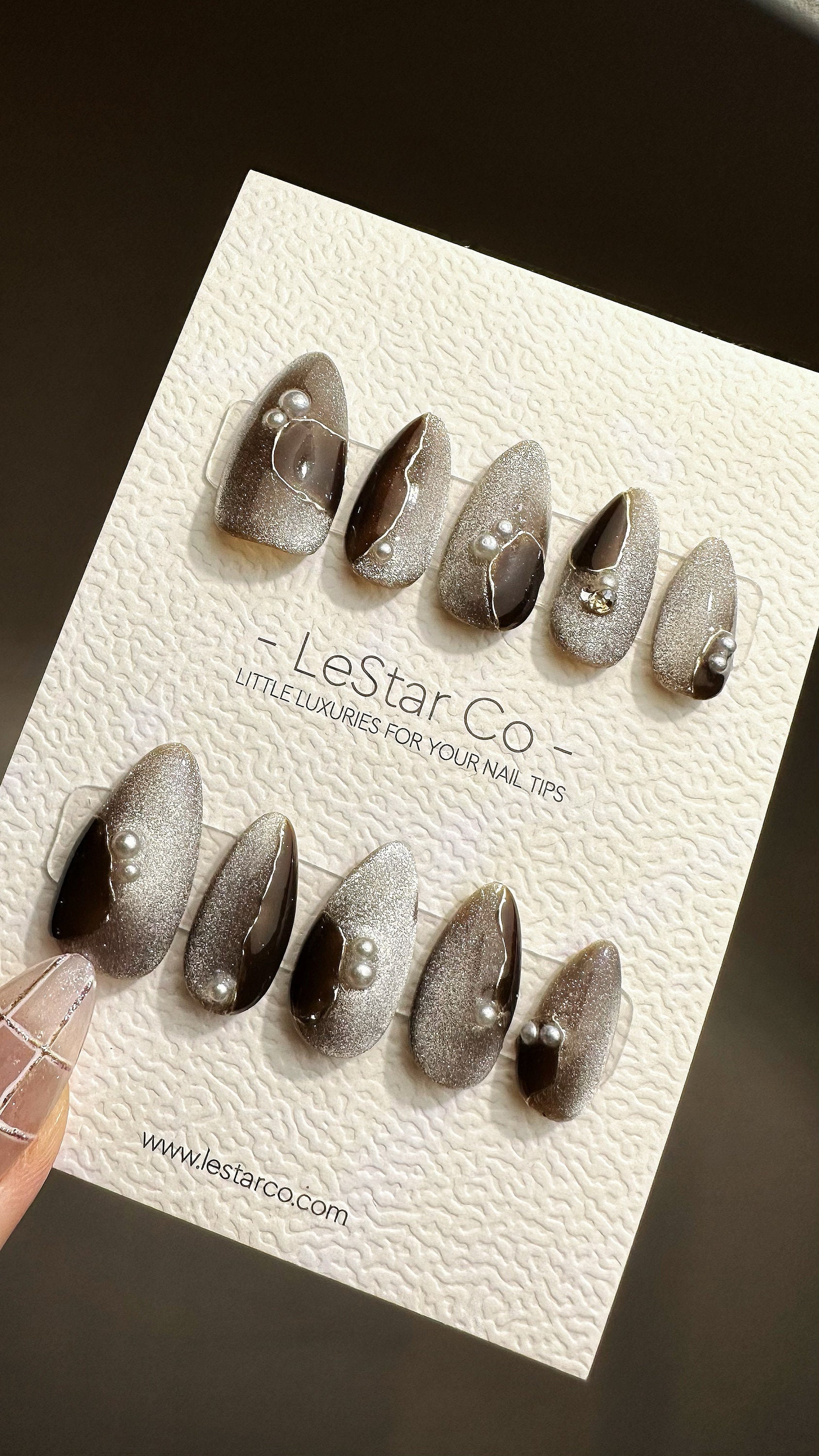 Espresso Press On Nails: Hand Painted Reusable Gel Nails