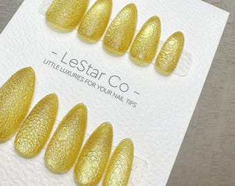 Reusable Gold Cat Eye | Handmade Press On Gel Acrylic Nails | 4for3 Timed Offer