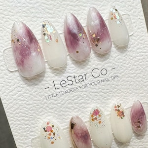 Lavender Sparkle Press On Nails: Handmade Reusable Gel Faux Nails