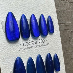 Timed Offer 4 For 3) Handmade Press On Sapphire Cat Eye Gel Acrylic Nails