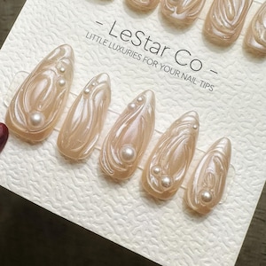 Offre temporaire 4 pour 3) Ongles acryliques en gel Oceanic Swirl Press faites main
