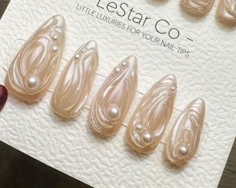 Timed Offer 4 For 3) Handmade Press On Oceanic Swirl Gel Acrylic Nails