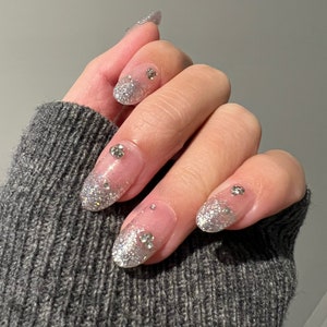 Handmade Silver Glitter Press On Nails: Reusable Gel False Nails