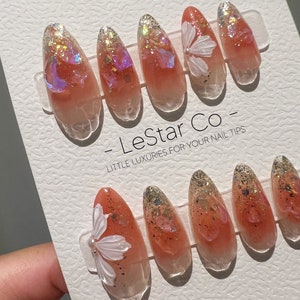 Reusable Sparkling Bloom Premium Press on Nails Gel Fake Nails Cute Fun ...