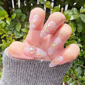 Timed Offer 4 For 3) Handmade Press On Star Moon Gel Acrylic Nails