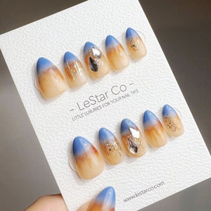Reusable Out Of Blue | Premium Press on Nails Gel | Fake Nails | Cute Fun Colorful Gel Nail Artist faux nails TS367