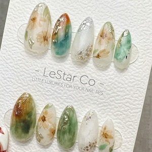 Reusable Woodland Floral | Handmade Press On Gel Acrylic Nails | 4for3 Timed Offer