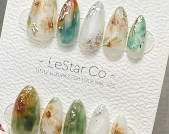Handmade Press On Woodland Floral Gel Acrylic Nails 4for3 Timed Offer