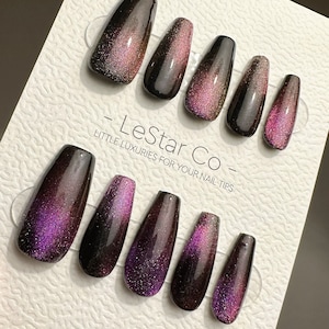 Wielorazowe paznokcie żelowe Aurora Pink Purple | Ręcznie robione, nakładane, akrylowe | Oferta czasowa 4 za 3