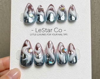 Timed Offer 4 For 3) Handmade Press On Cosmic Drip  False Gel Acrylic Nails