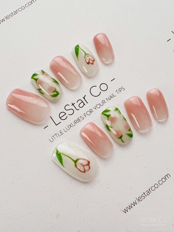 Buy Reusable Pink Tulip Premium Press on Nails Gel Fake Nails Cute Fun  Colorful Colorful Gel Nail Artist Faux Nails Xwz215 Online in India - Etsy