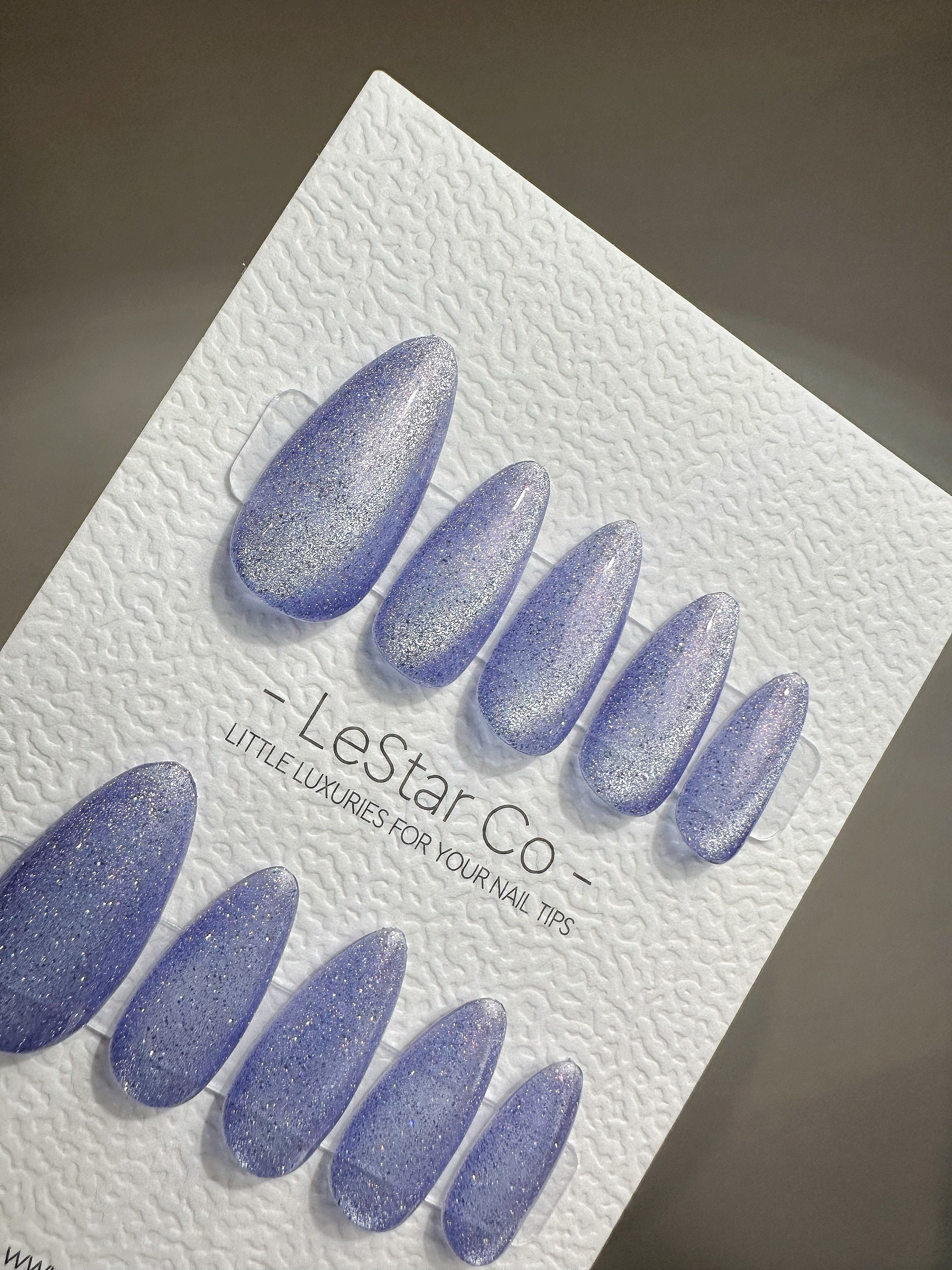 Reusable Jump Into It Sheer Blue Cat eye | Nails Premium Press on Nails Gel Manicure Handprint Pressons Handmade | Lestarco faux nails 397zz